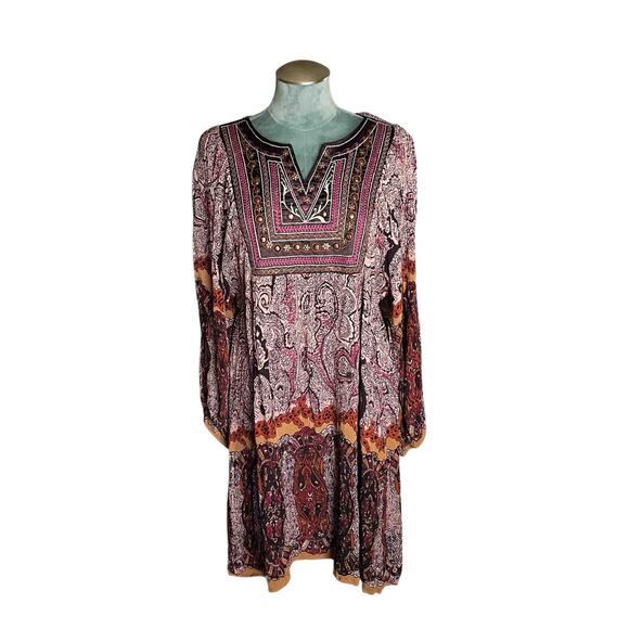 Bila Dresses & Skirts - Women's Bila Studded Gauzy Midi Dress Multicolor Boho Print 100% Rayon Size XL